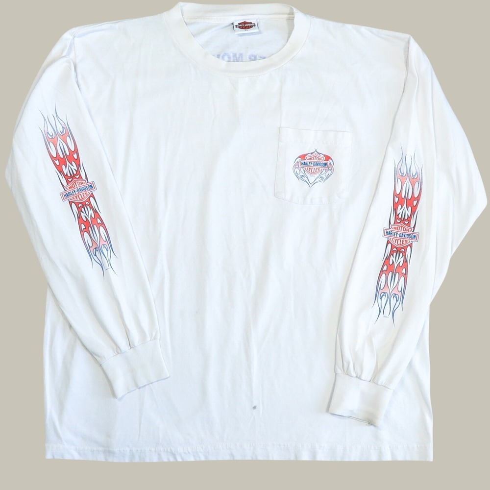 Harley-Davidson Long Sleeve Shirt Men 2X White Thunder Mountain Colorado Flames